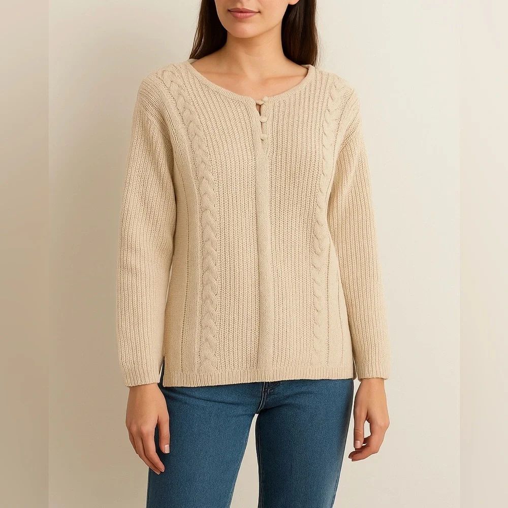 Vintage 90 Yarnworks Silk Blend Sweater Large Cable Knit Boho Coastal Sz 12/14